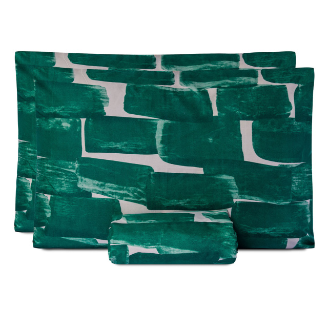 Jogo de lençol 200 Fios Casal Padrão 3 Peças com elástico Jazz Estampado Verde Conceito - Marina