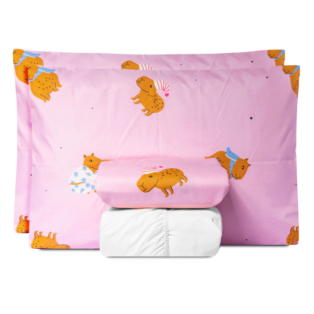 Jogo de lençol 200 Fios Casal Padrão 4 peças Jazz Estampado Capivara - Marina