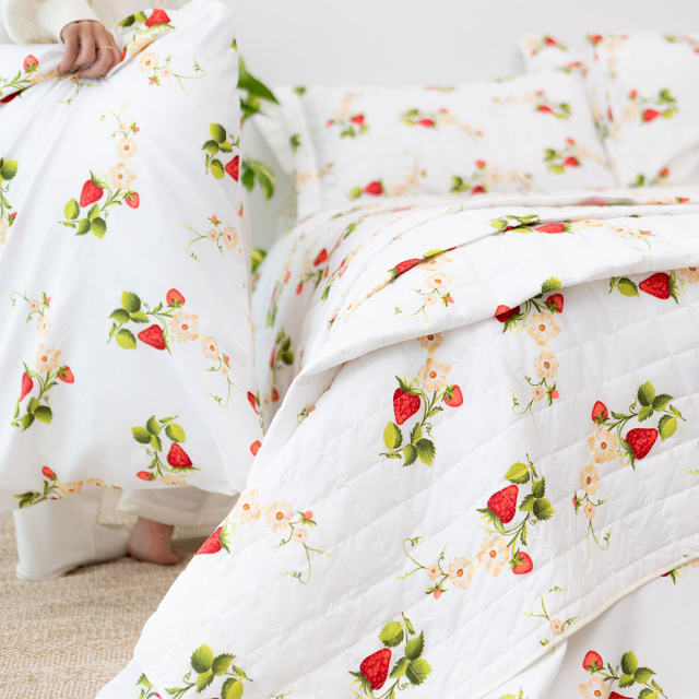 Jogo de lençol 200 Fios Casal Padrão 4 peças Jazz Estampado Flor de Morango - Marina