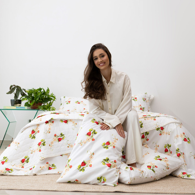 Jogo de lençol 200 Fios Casal Padrão 4 peças Jazz Estampado Flor de Morango - Marina