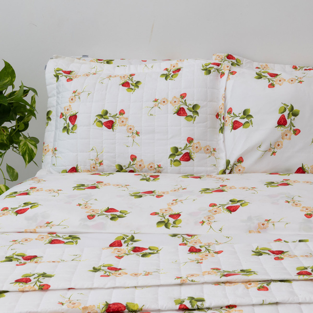 Jogo de lençol 200 Fios Casal Padrão 4 peças Jazz Estampado Flor de Morango - Marina