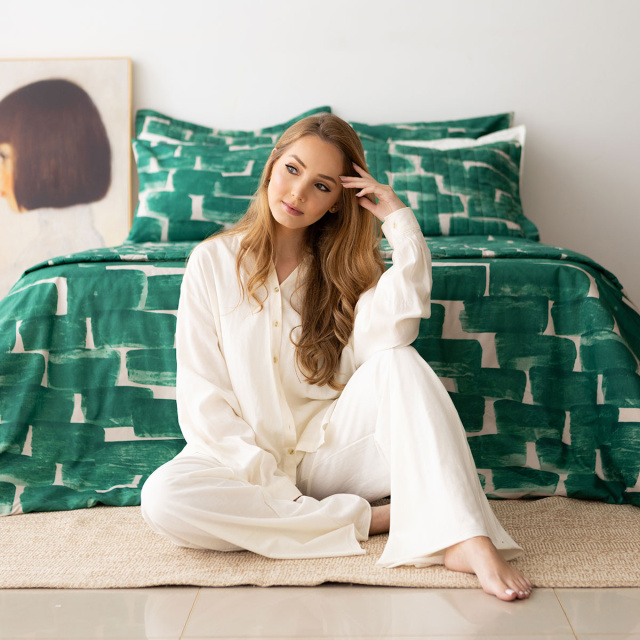 Jogo de lençol 200 Fios Casal Padrão 4 peças Jazz Estampado Verde Conceito - Marina