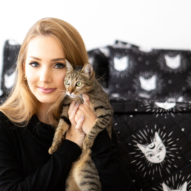 Jogo de lençol 200 Fios King 3 Peças com elástico Jazz Estampado Gato Místico - Marina