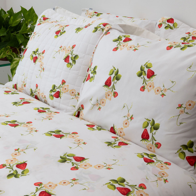 Jogo de lençol 200 Fios King 4 peças Jazz Estampado Flor de Morango - Marina