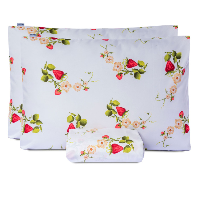 Jogo de lençol 200 Fios Queen 3 Peças com elástico Jazz Estampado Flor de Morango - Marina