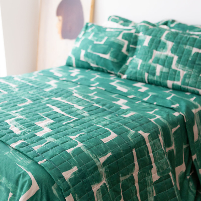 Jogo de lençol 200 Fios Queen 3 Peças com elástico Jazz Estampado Verde Conceito - Marina