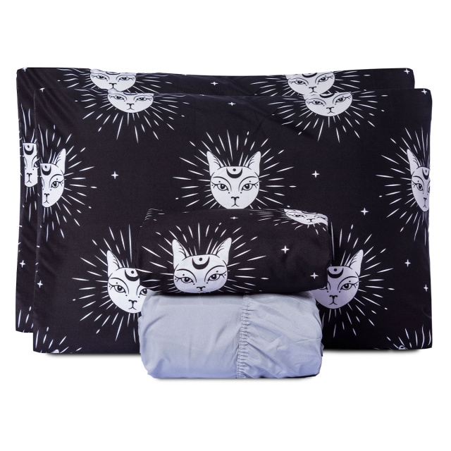 Jogo de lençol 200 Fios Queen 4 peças Jazz Estampado Gato Místico - Marina