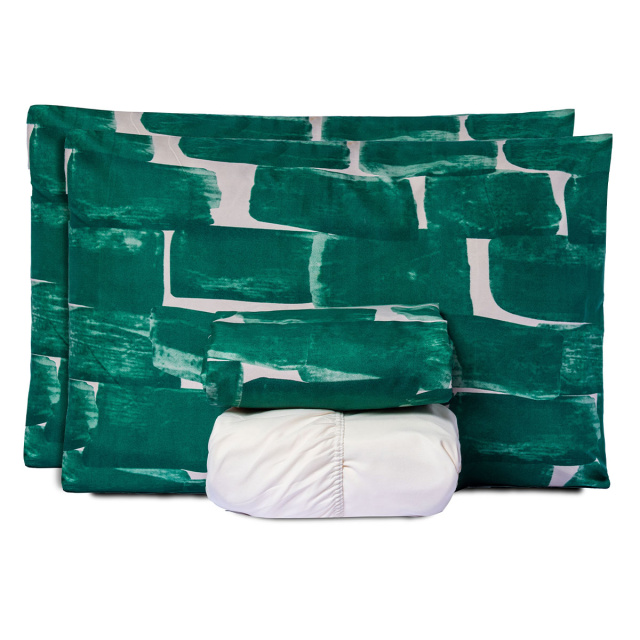 Jogo de lençol 200 Fios Queen 4 peças Jazz Estampado Verde Conceito - Marina