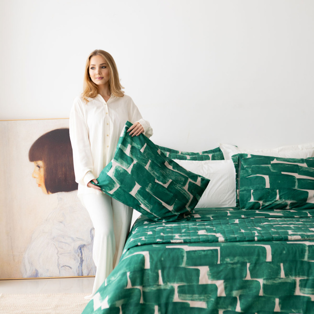 Jogo de lençol 200 Fios Solteiro 2 peças Jazz Estampado Verde Conceito - Marina