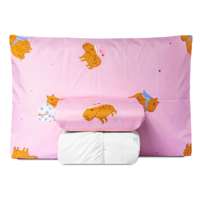 Jogo de lençol 200 Fios Solteiro 3 peças Jazz Estampado Capivara - Marina