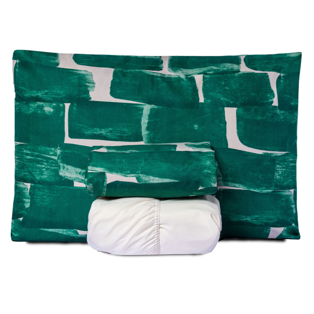 Jogo de lençol 200 Fios Solteiro 3 peças Jazz Estampado Verde Conceito - Marina