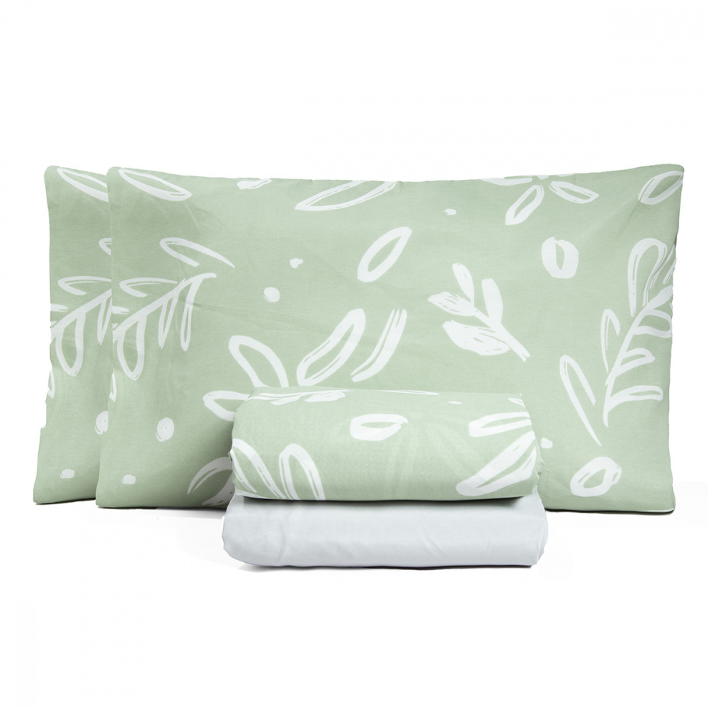 Jogo de Lençol Percal 150 Fios algodão Casal Padrão 4 Peças Coleção Essencialle Maxi Floral Verde - Marina