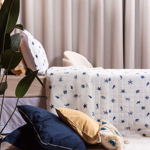 Jogo de Lençol Percal 150 Fios Algodão casal padrão 3 Peças com elástico Coleção Essencialle Beach - Marina