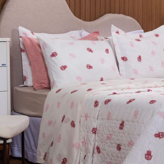 Jogo de Lençol Percal 150 Fios Algodão casal padrão 3 Peças com elástico Coleção Essencialle Mão de Fátima - Marina