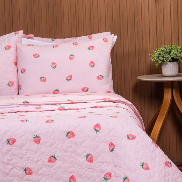 Jogo de Lençol Percal 150 Fios Algodão Casal Padrão 4 Peças Coleção Essencialle Moranguinho - Marina