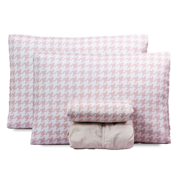 Jogo de Lençol Percal 150 Fios Algodão Casal Padrão 4 Peças Coleção Essencialle Xadrez Pied de poule rosê - Marina