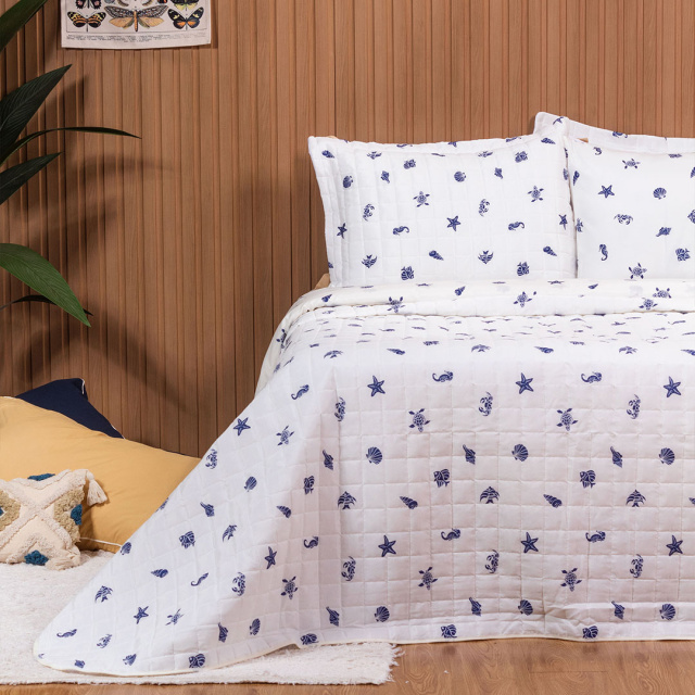 Jogo de Lençol Percal 150 Fios Algodão King 4 Peças Coleção Essencialle Beach - Marina