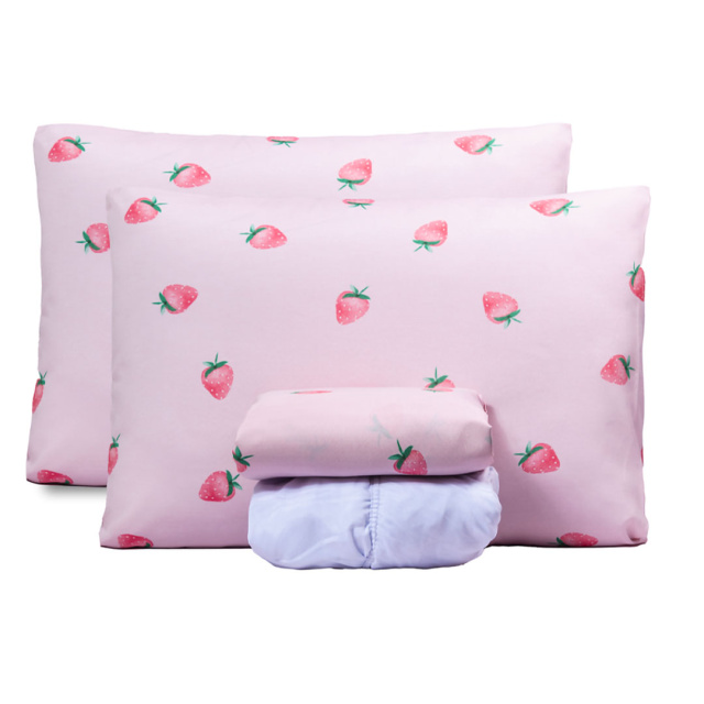 Jogo de Lençol Percal 150 Fios Algodão King 4 Peças Coleção Essencialle Moranguinho - Marina