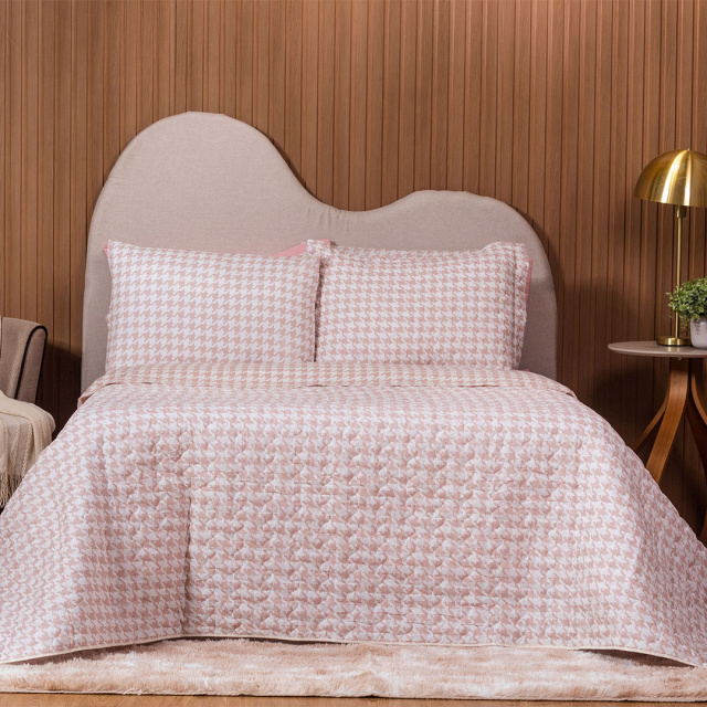 Jogo de Lençol Percal 150 Fios Algodão King 4 Peças Coleção Essencialle Xadrez Pied de poule rosê - Marina
