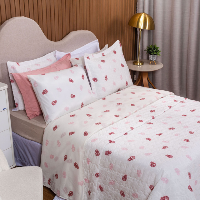 Jogo de Lençol Percal 150 Fios Algodão Queen 3 Peças com elástico Coleção Essencialle Mão de Fátima - Marina