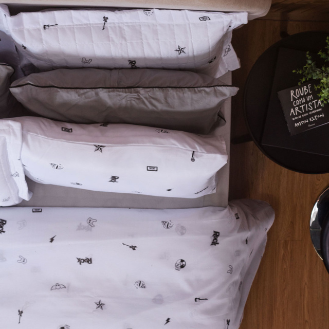 Jogo de Lençol Percal 150 Fios Algodão Queen 3 Peças com elástico Coleção Essencialle Rock n' roll - Marina