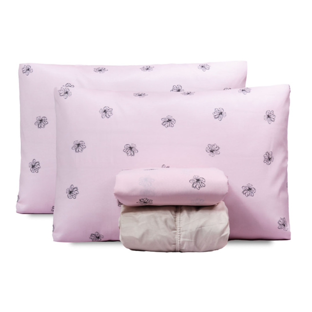 Jogo de Lençol Percal 150 Fios Algodão Queen 4 Peças Coleção Essencialle Flor de Hibísco - Marina