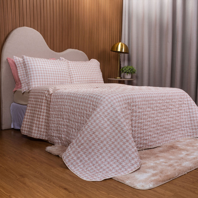 Jogo de Lençol Percal 150 Fios Algodão Queen 4 Peças Coleção Essencialle Xadrez Pied de poule rosê - Marina