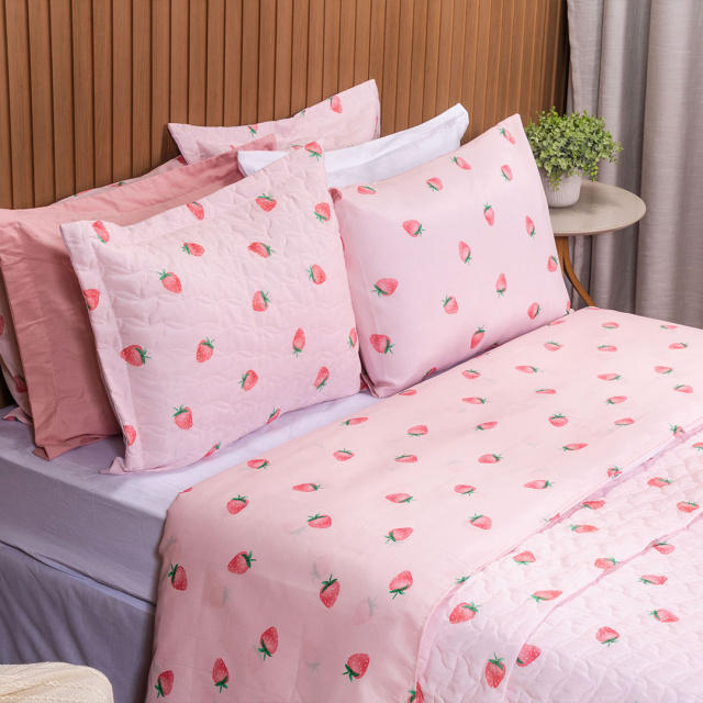 Jogo de Lençol Percal 150 Fios Algodão Solteiro 2 Peças Coleção Essencialle Moranguinho - Marina