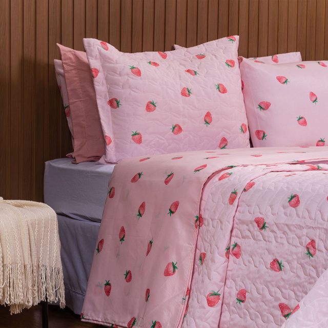 Jogo de Lençol Percal 150 Fios Algodão Solteiro 2 Peças Coleção Essencialle Moranguinho - Marina