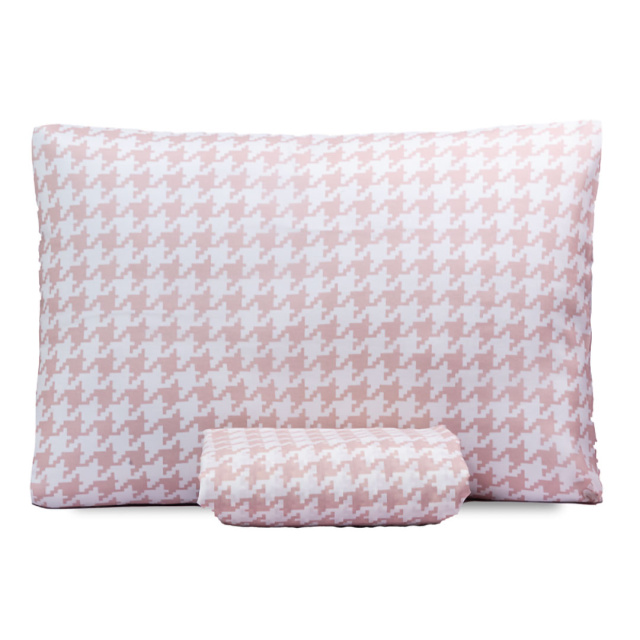 Jogo de Lençol Percal 150 Fios Algodão Solteiro 2 Peças Coleção Essencialle Xadrez Pied de poule rosê - Marina