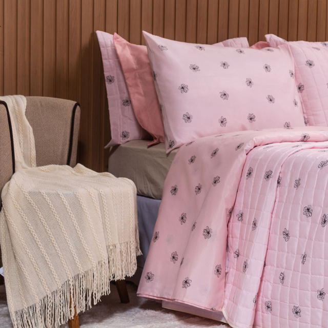 Jogo de Lençol Percal 150 Fios Algodão Solteiro 3 Peças Coleção Essencialle Flor de Hibísco - Marina