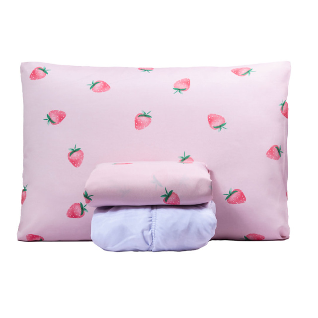 Jogo de Lençol Percal 150 Fios Algodão Solteiro 3 Peças Coleção Essencialle Moranguinho - Marina