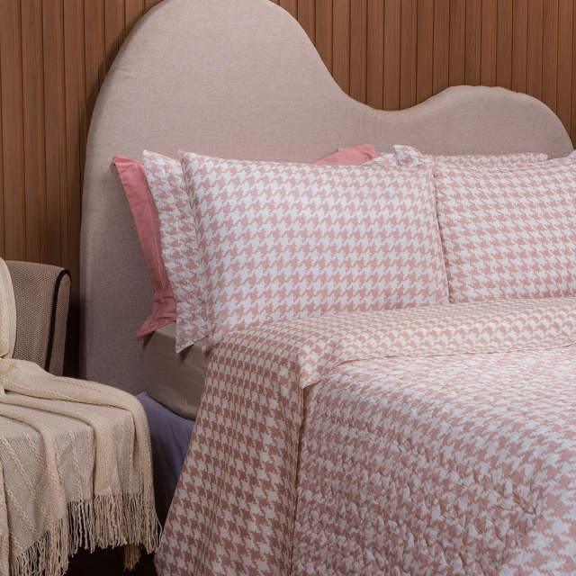 Jogo de Lençol Percal 150 Fios Algodão Solteiro 3 Peças Coleção Essencialle Xadrez Pied de poule rosê - Marina