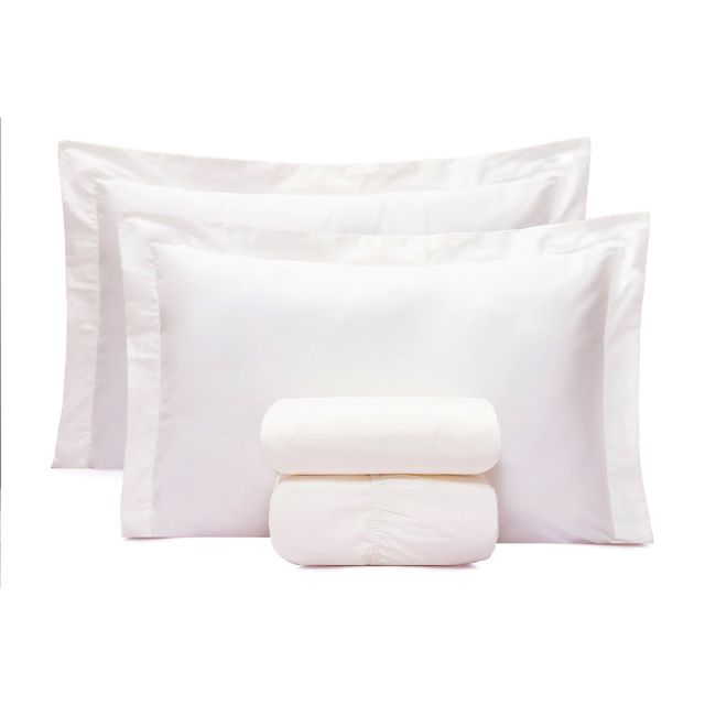 Jogo de Lençol percal 200 fios 100% Algodão Casal Padrão 4 peças TLJ Liso Off White - Marina