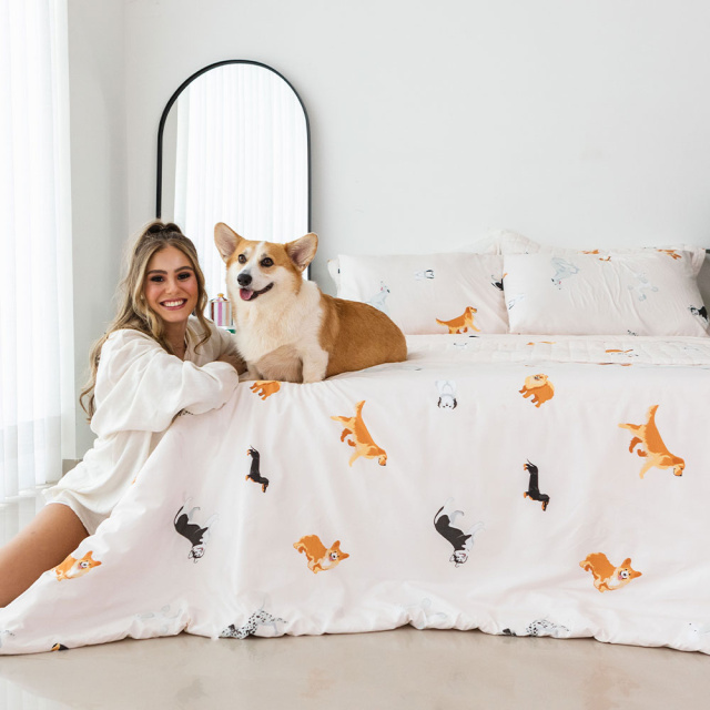 Jogo de lençol 200 Fios Queen 4 peças Jazz Estampado Cachorrinhos - Marina