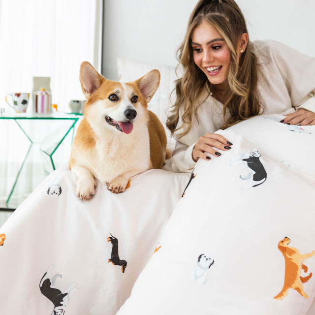 Jogo de lençol 200 Fios Queen 4 peças Jazz Estampado Cachorrinhos - Marina