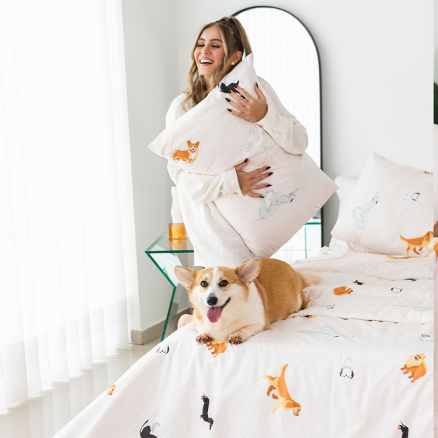 Jogo de lençol 200 Fios Queen 4 peças Jazz Estampado Cachorrinhos - Marina