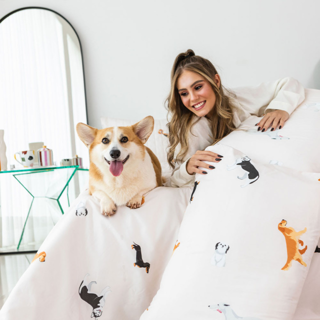 Jogo de lençol 200 Fios King 3 Peças com elástico Jazz Estampado Cachorrinhos - Marina