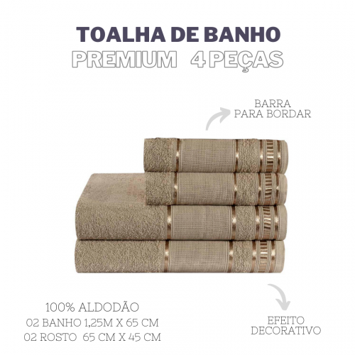 Jogo De Toalha De Banho 4 Peças Linha Premium Caqui