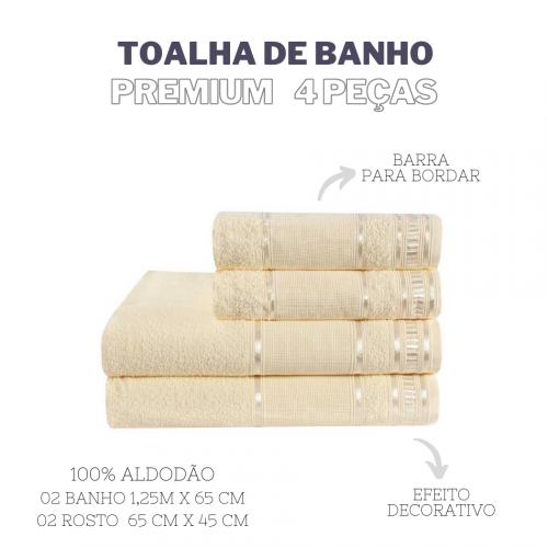 Jogo De Toalha De Banho 4 Peças Linha Premium Baunilha