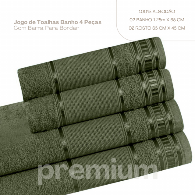 Jogo De Toalha De Banho 4 Peças Linha Premium Oliva