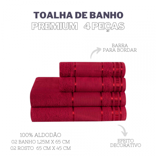 Jogo De Toalha De Banho 4 Peças Linha Premium Vermelho Real