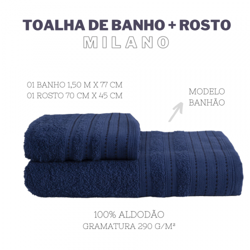 Jogo de Toalhas 01 Banho e 01 Rosto Milano Banhao Gigante Hipoalergenica DARK BLUE