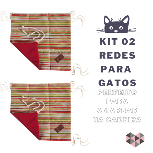 Kit 02 Redes Para Gatos de Amarrar na Cadeira - Listras Vermelha