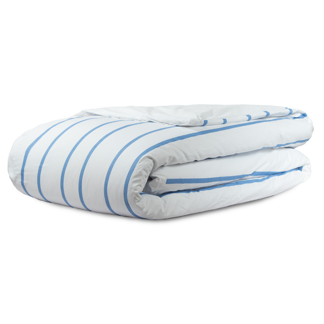 Coordenado 3 Peças Queen Percal 200 Fios 100% Algodão (Capa Duvet+Fronha) TLJ Estampado Listras Pijama Azul -