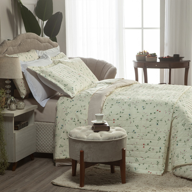 Coordenado 7 peças Queen Percal 180 Fios Algodão (Cobre Leito + Jogo de lençol)  Classic Marquesa - Marina
