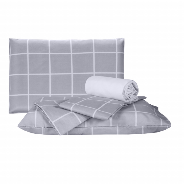 Coordenado Completo 8 Peças Queen Percal 180 Fios Algodão Classic Grid Cinza - Marina