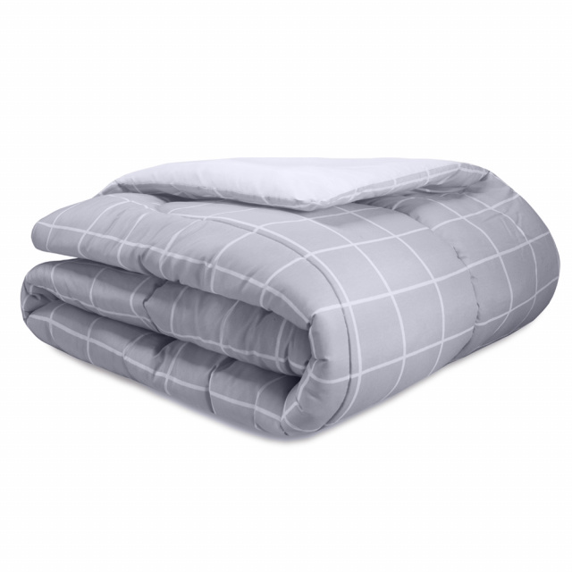 Coordenado Completo 8 Peças Queen Percal 180 Fios Algodão Classic Grid Cinza - Marina