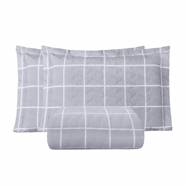 Coordenado Completo 8 Peças Queen Percal 180 Fios Algodão Classic Grid Cinza - Marina