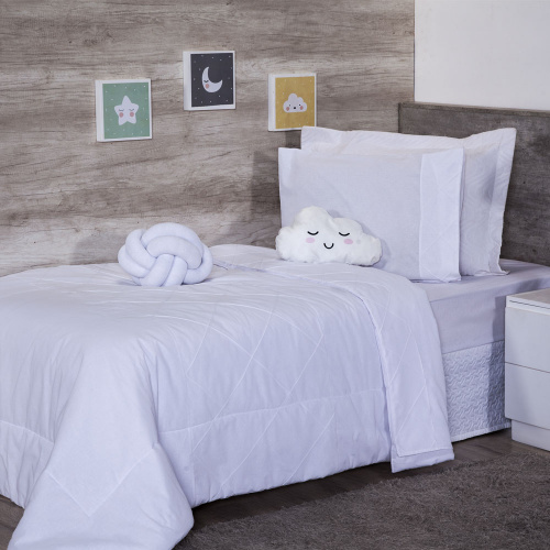 Kit Coordenado 5 peças Solteiro Kids 100% Algodão Nuvenzinha White